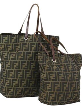 FENDI Zucca Canvas Hand Bag 2 Set Black Brown Auth ar13914